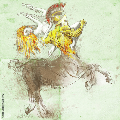 Greek myth and legends (Full sized drawing) - Centaur and Nymph photo