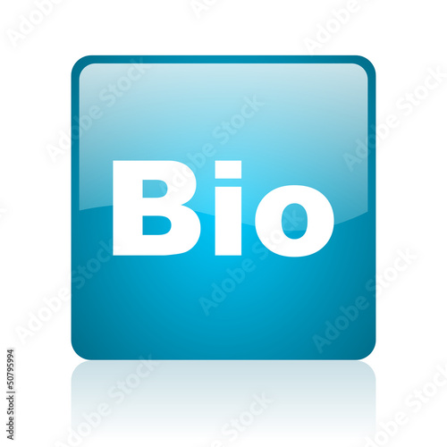 bio blue square web glossy icon