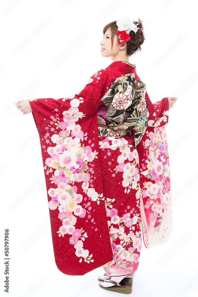 Beautiful kimono woman on white background Beautiful kimono woman on white background