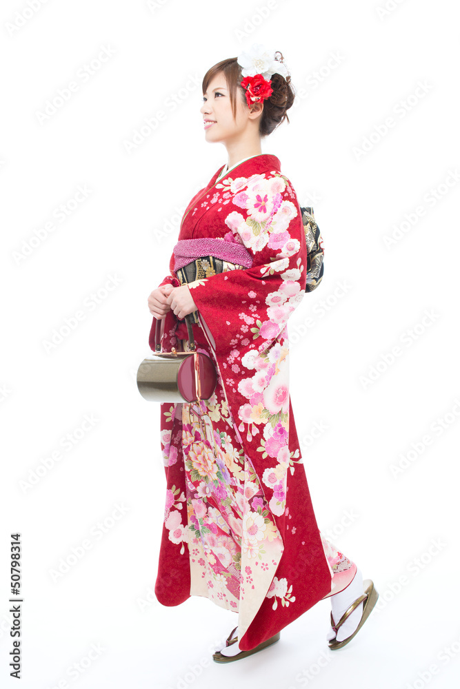 Beautiful kimono woman on white background Beautiful kimono woman on white background