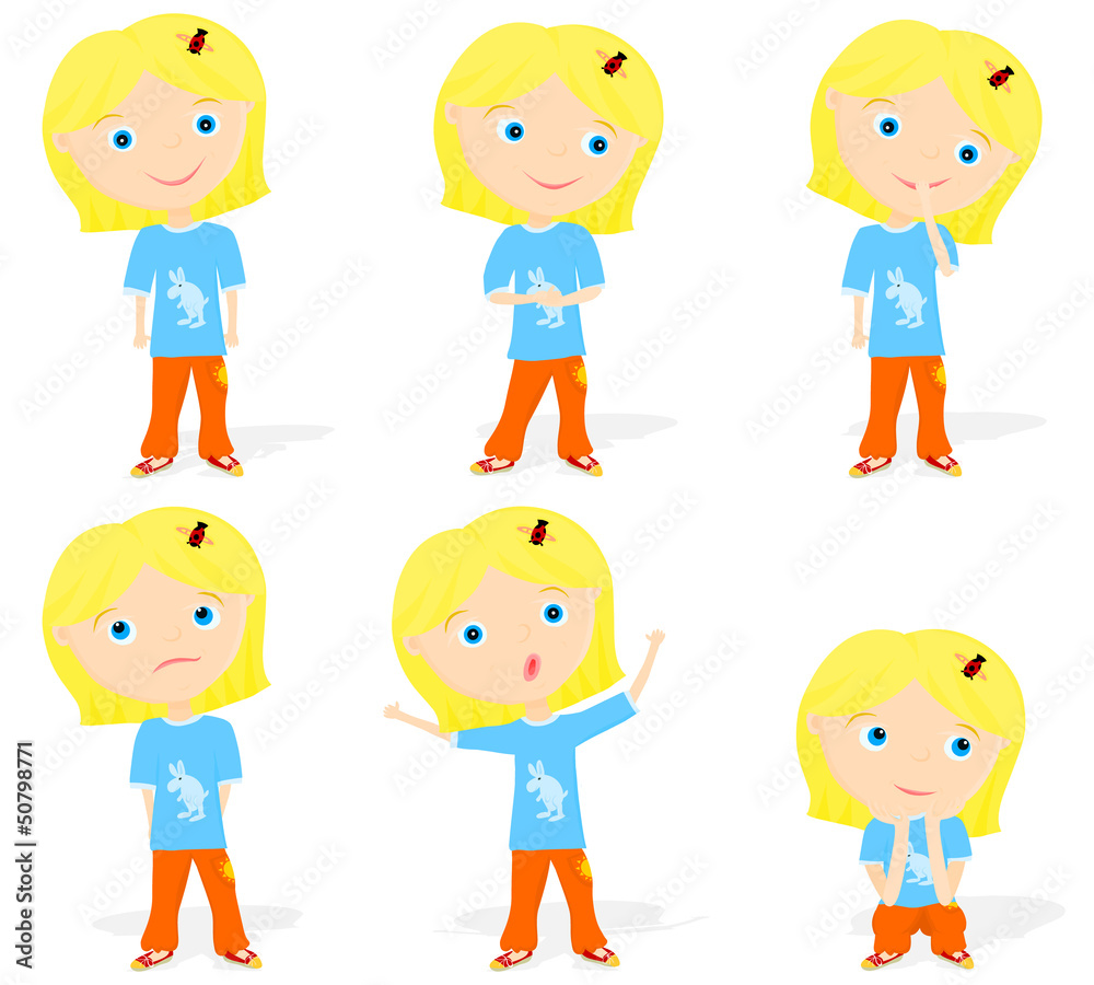 Set of a little girl character poses