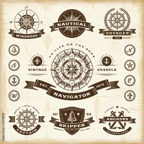 Vintage nautical labels set photo