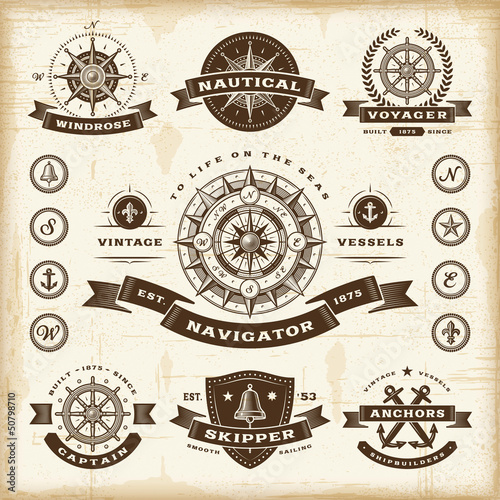 Vintage nautical labels set