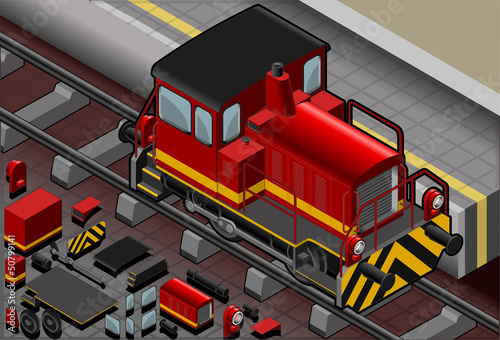Isometric Red Train in Front View