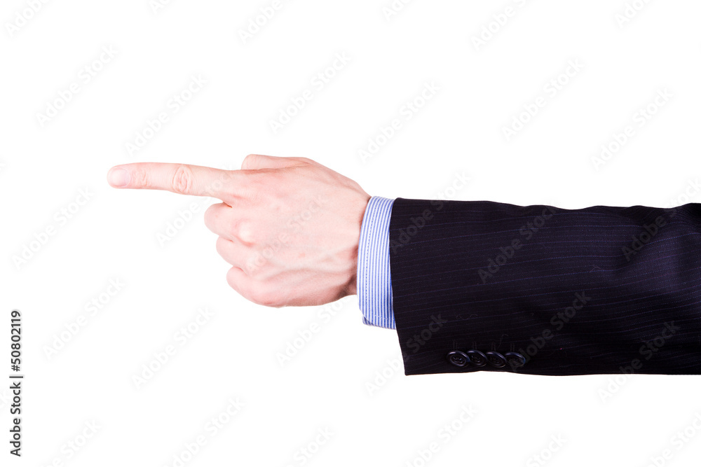 Male hand with pointing finger showing something Male hand with pointing finger showing something