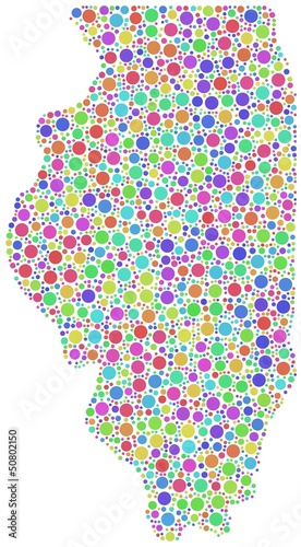 Map of Illinois - USA- in a mosaic of harlequin bubbles
