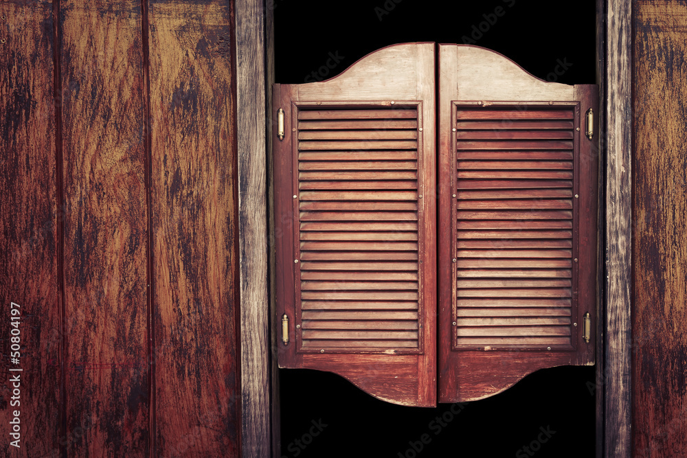 Old vintage wooden saloon doors - obrazy, fototapety, plakaty 