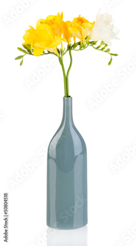 Wallpaper Mural Beautiful bouquet of freesia in vase isolated on white Torontodigital.ca