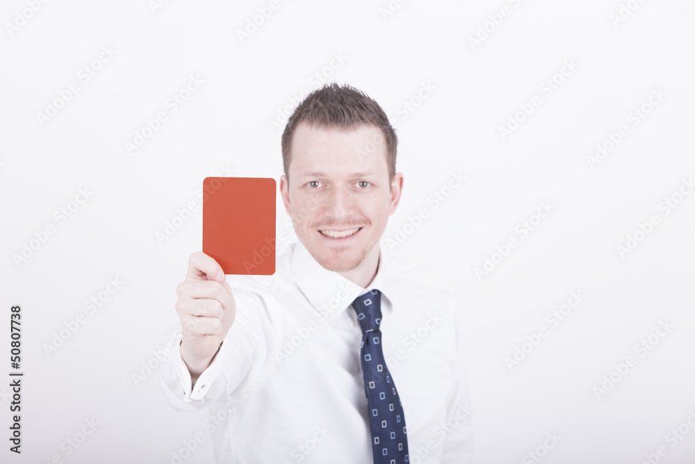 business executive showing red card