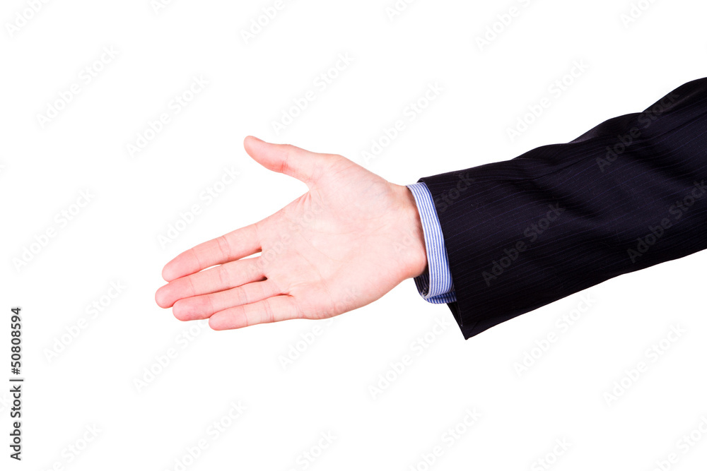 Male hand stretching for handshake Male hand stretching for handshake
