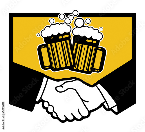 Beer symbol and business handshake, vector illustration