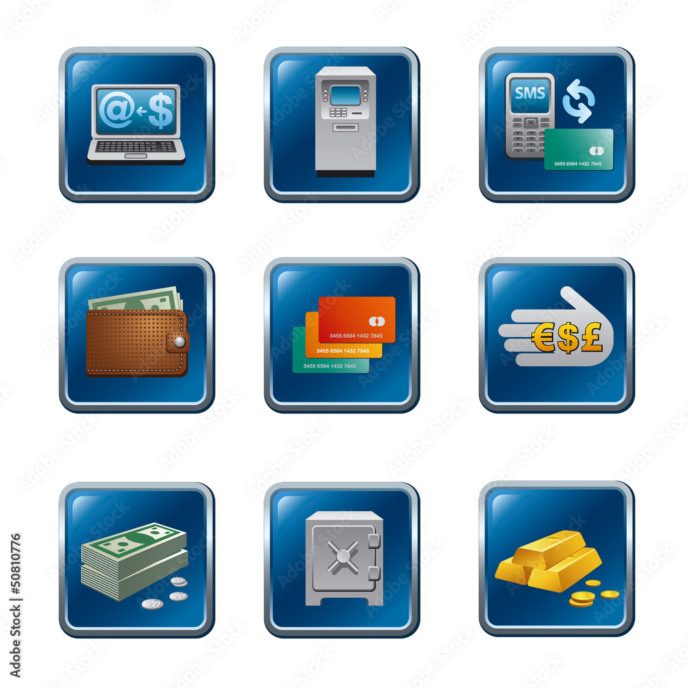 banking buttons icon set