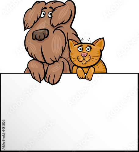 cat and dog with card cartoon design
