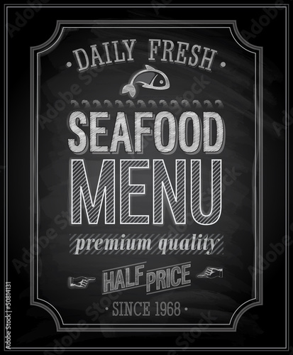 SeaFood Poster - Chalkboard. Vector illustration.