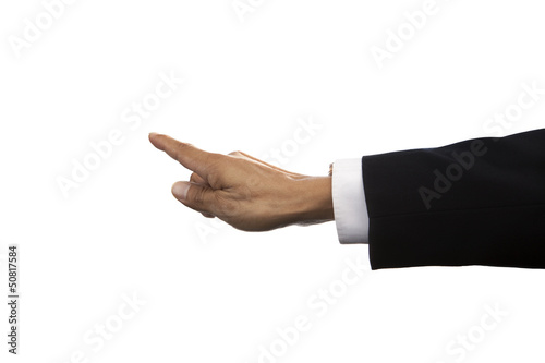 hand of business man pointing isolated whited background