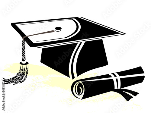 Graduation mortar and diploma