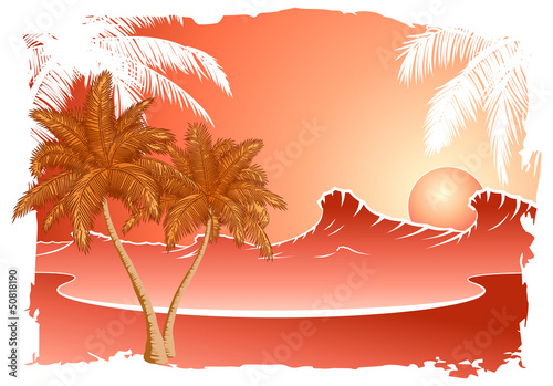 Palmen mit Sonnenuntergang am Strand