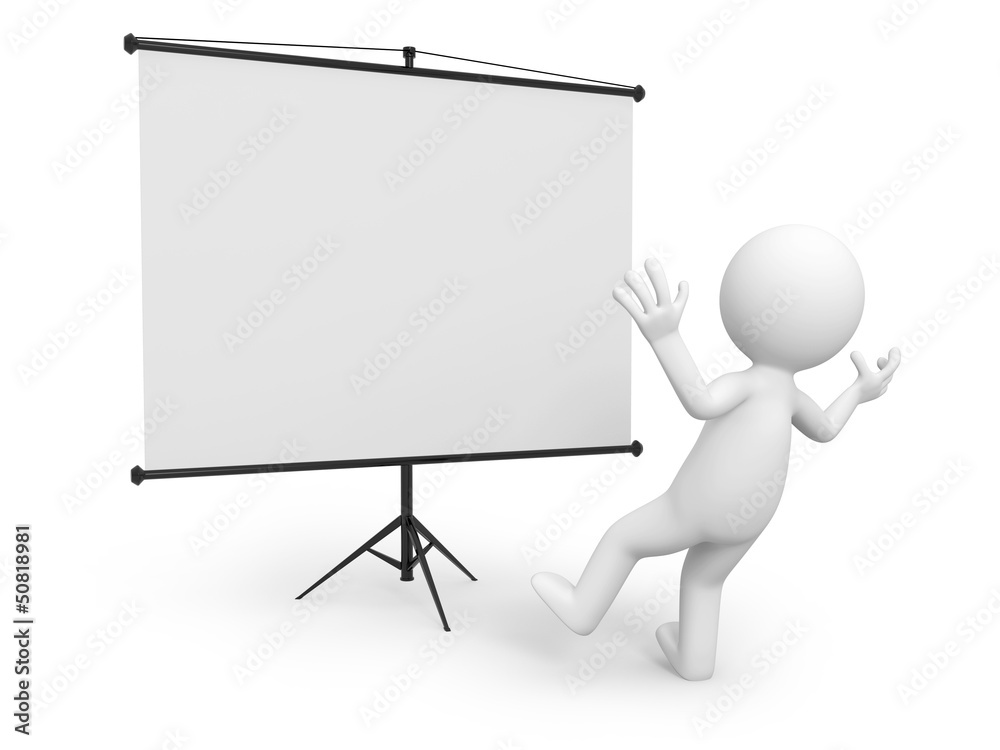 A 3d man surprised at something on the projector A 3d man surprised at something on the projector