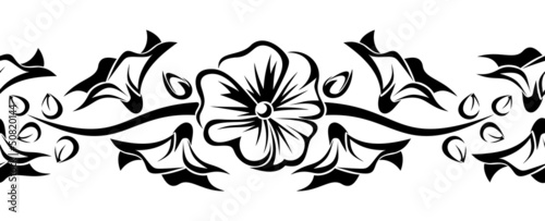 Horizontal seamless vignette with mallow flowers. Vector.