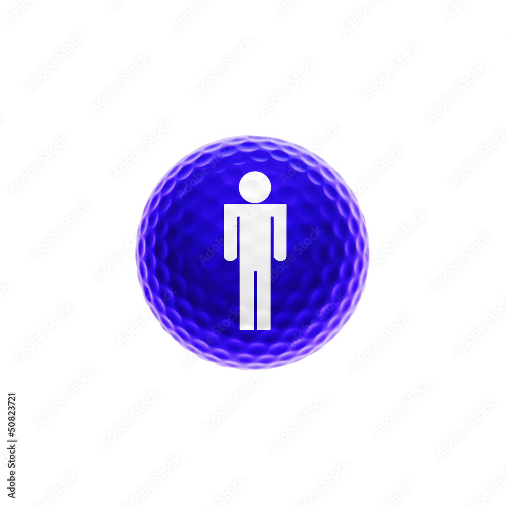 Blue golf-ball with a male symbol isolated over white Blue golf-ball with a male symbol isolated over white