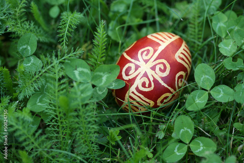 Croatian traditional easter eggs on green grass