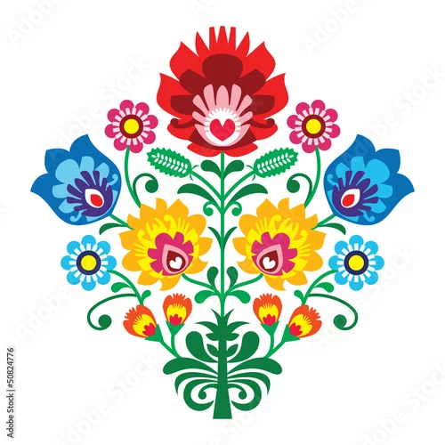 Naklejka na ścianę Haft ludowy z kwiatami - tradycyjny polski wzór