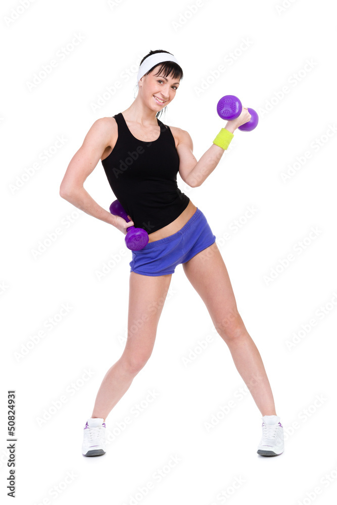 Healthy woman with dumbbells working out Healthy woman with dumbbells working out
