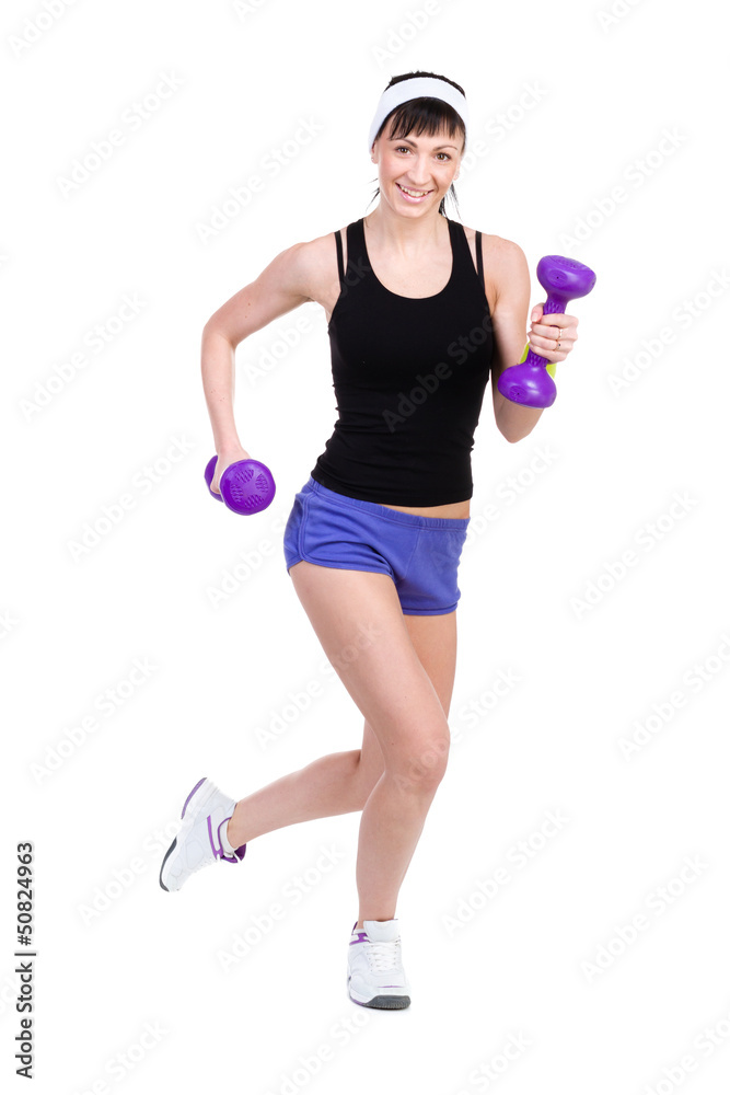 Healthy woman with dumbbells working out Healthy woman with dumbbells working out
