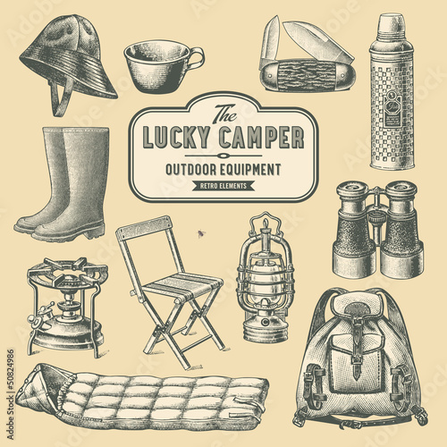 retro camping and outdoor equipment
