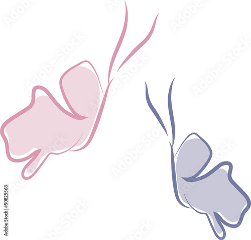Schmetterlinge in rosa und lila, zartes Logo für Kindersachen