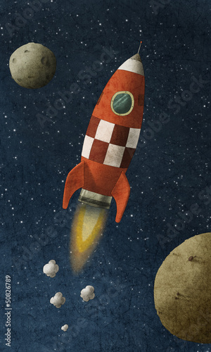 red rocket flies through space