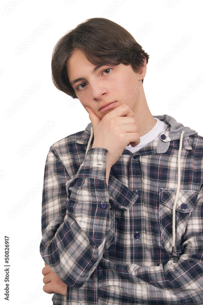 Teenage boy doubts Isolated on white background Teenage boy doubts Isolated on white background