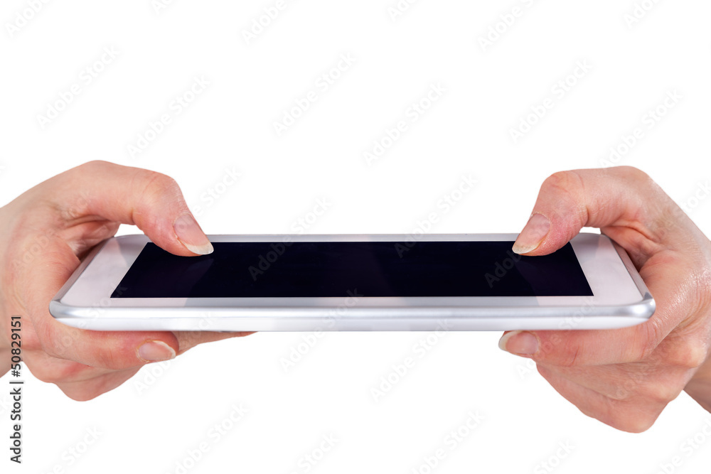 Hands and fingers on the tablet PC Hands and fingers on the tablet PC