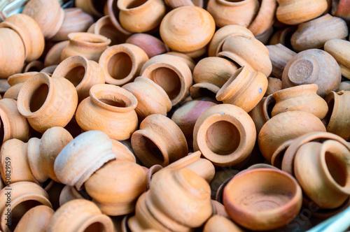 The group of small clay pots, use for background.