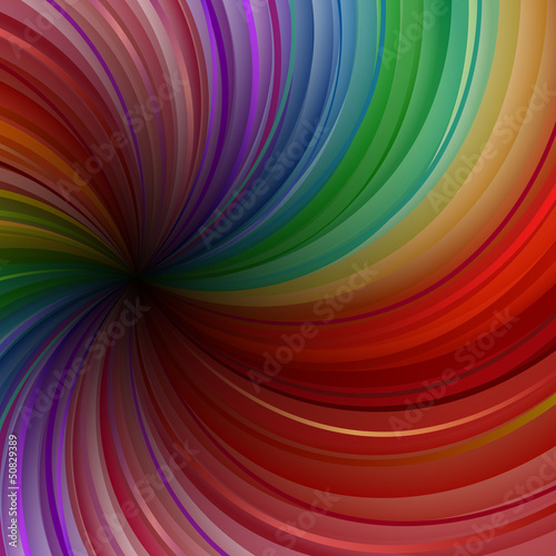 Abstract colorful swirly rays vector background.