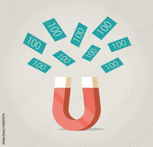 Abstract magnet attracting money. Concept for success.