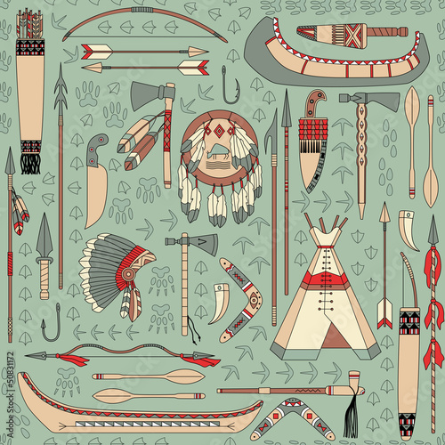 seamless pattern with Native American attributes
