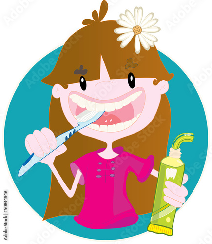 Cute little girl washing teeth
