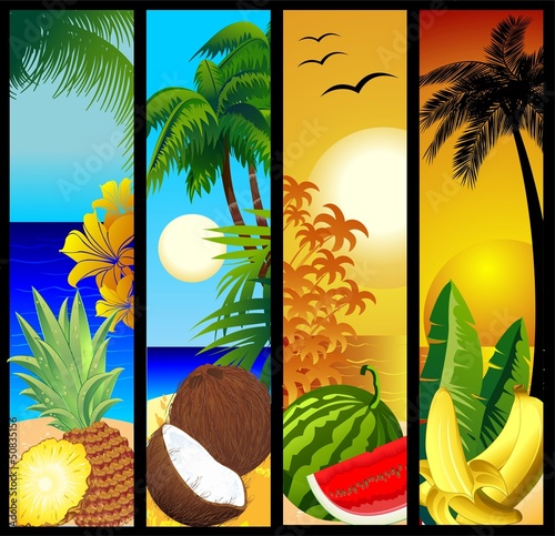 Tropical Fruits and Seascape Banners Frutta Tropicale e Oceano