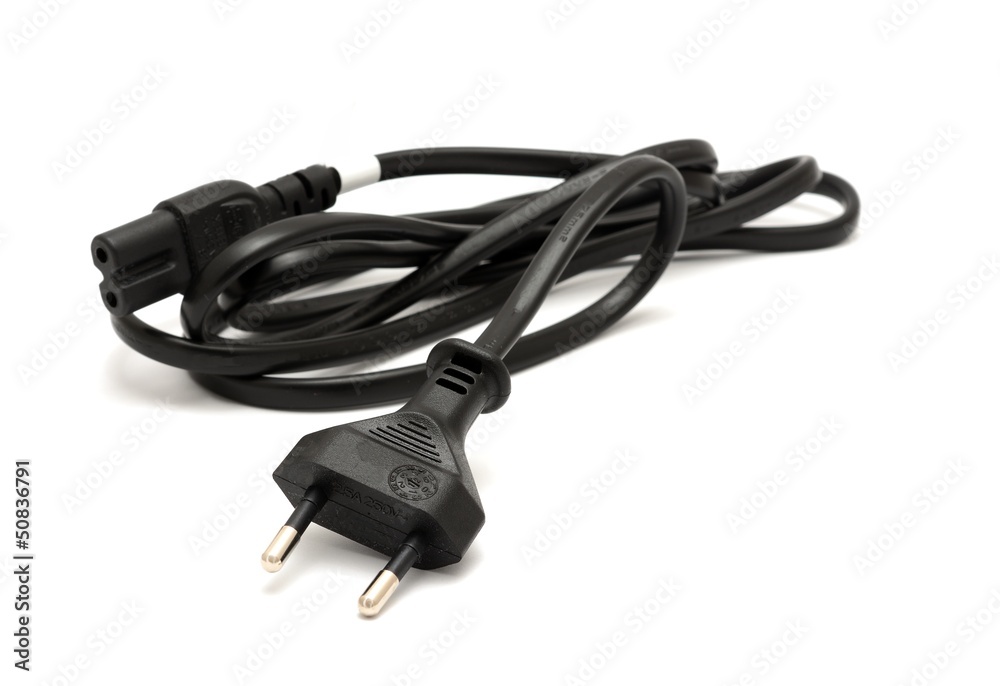 European two pin electrical cable on a white background. European two pin electrical cable on a white background.