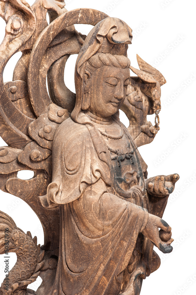 Statue of Guan Yin, Chinese Female God made of ancient wood Statue of Guan Yin, Chinese Female God made of ancient wood