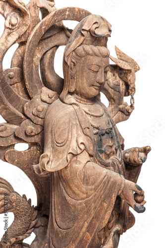 Statue of Guan Yin  Chinese Female God made of ancient wood