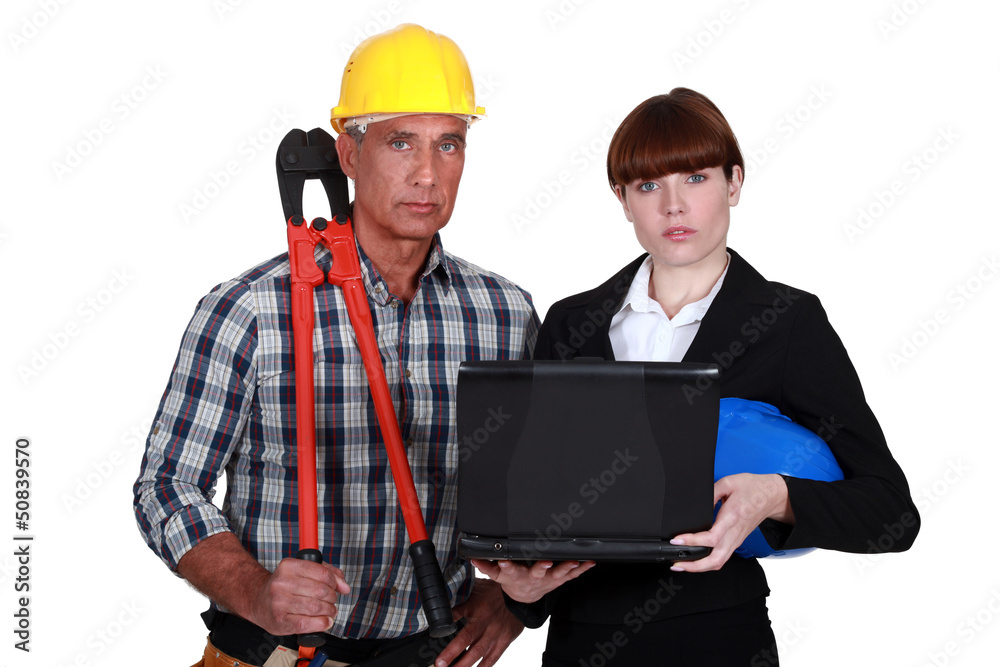 An architect and her foreman. An architect and her foreman.