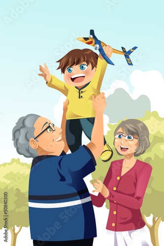 Grandparents and grandson playing