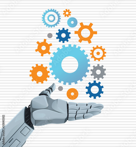 Robot hand holding gears