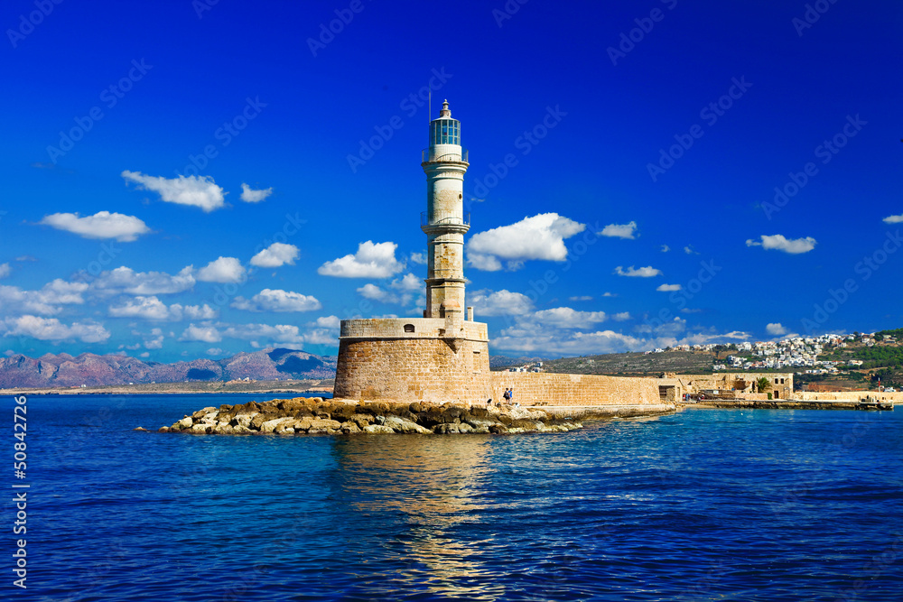 travel in Greece series - Chania old port,lighthouse