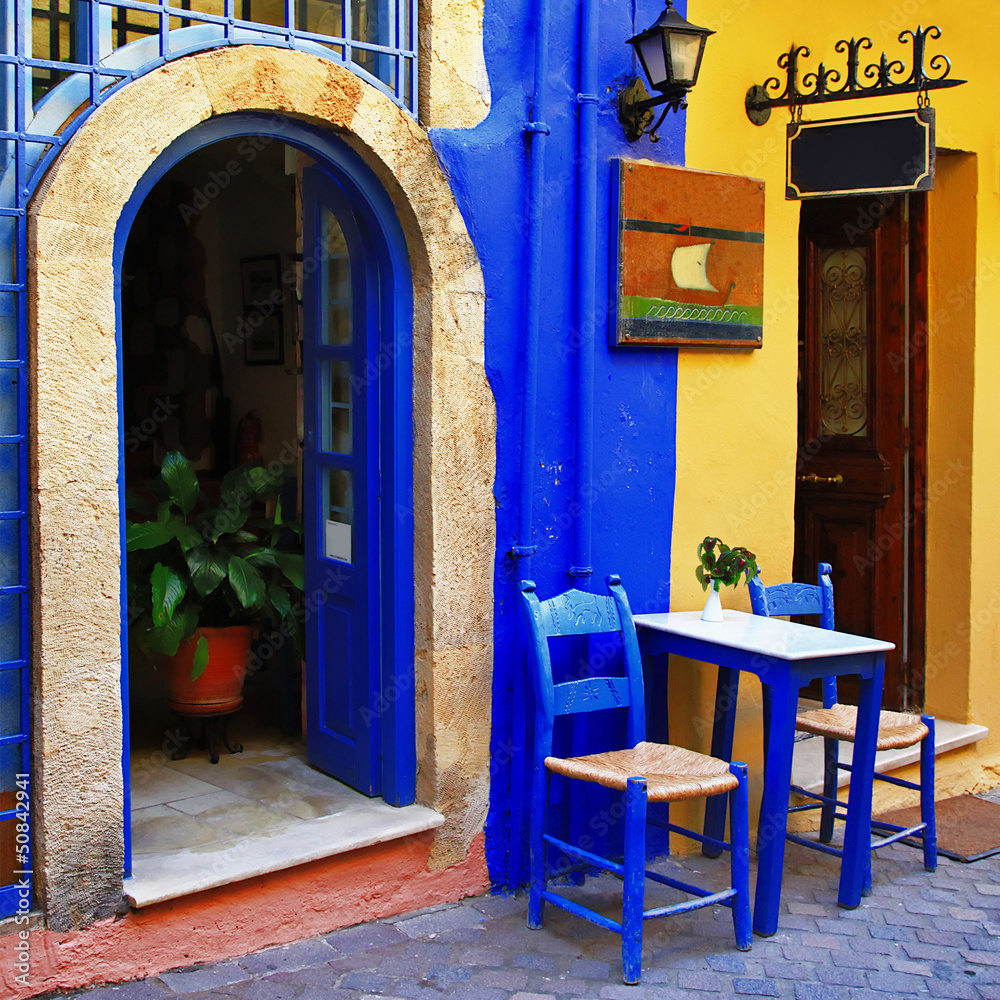 colorful greek streets, Chania, Crete