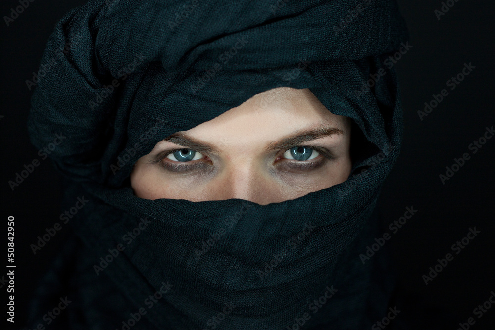 eyes of a beautiful man with black scarf eyes of a beautiful man with black scarf