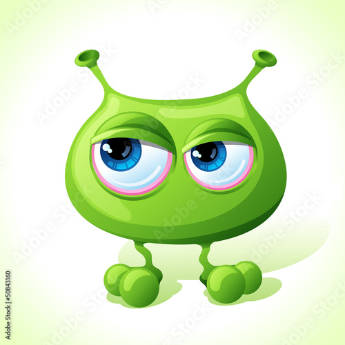 Vector cute green monster isolated on white background.