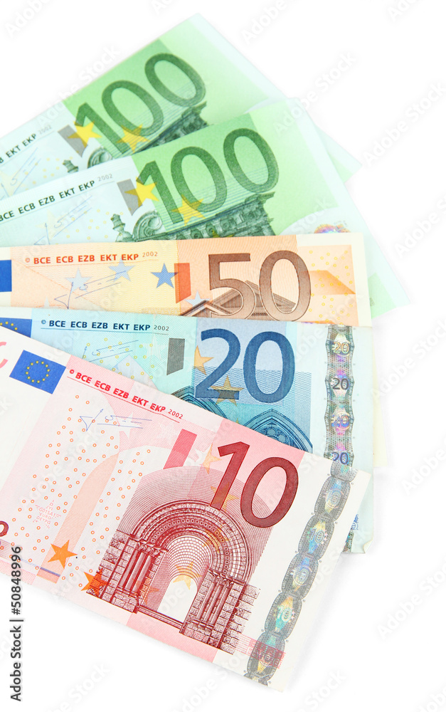 Euro banknotes isolated on a white Euro banknotes isolated on a white